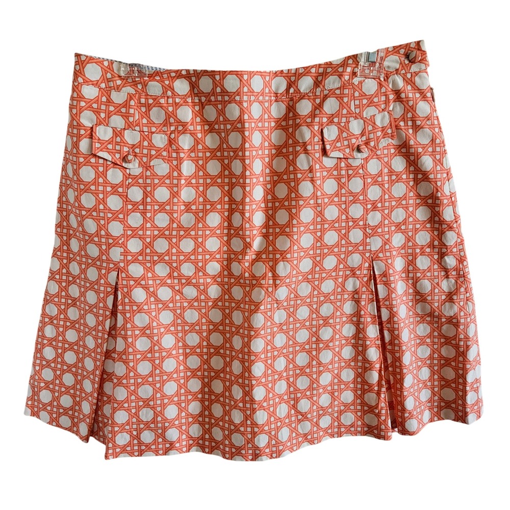Tommy Hilfiger Golf Silk Blend Skort Orange White Lattice Cane Print Size 8
